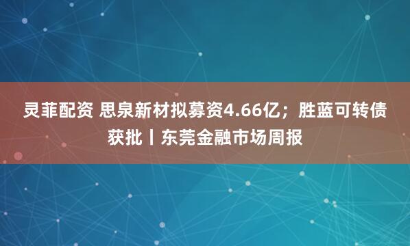 灵菲配资 思泉新材拟募资4.66亿；胜蓝可转债获批丨东莞金融市场周报